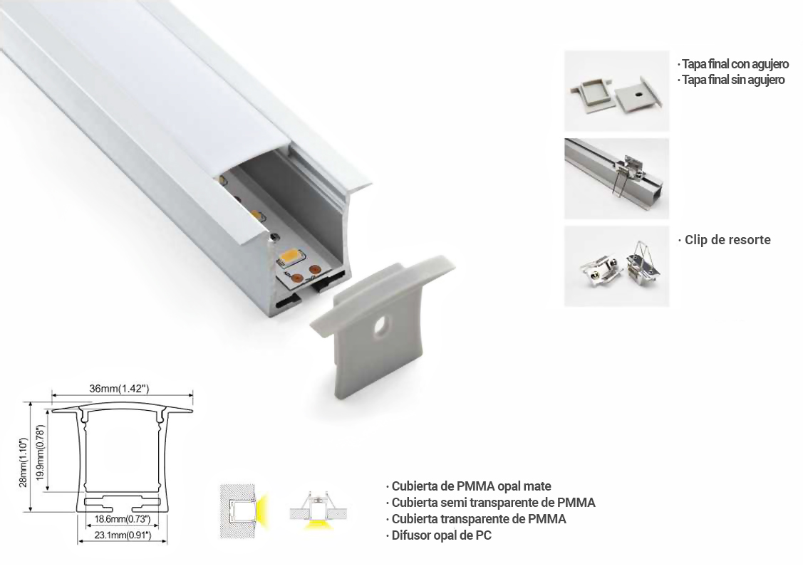 perfil aluminio tira led